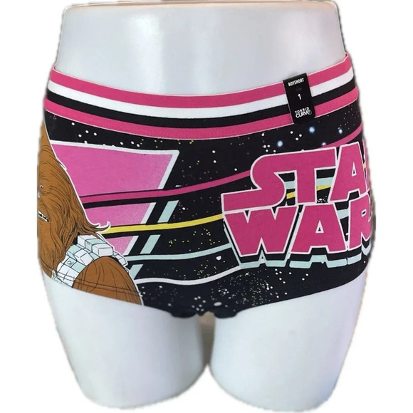 Disney 0 Pink-Black Star Wars Mandalorian Chewbacca Graphic Boyshort Panties - Picture 2 of 6
